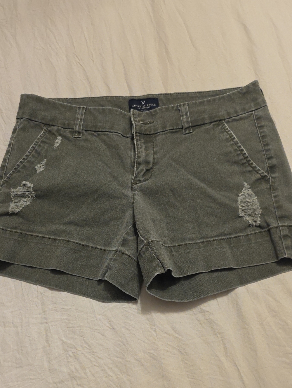 American Eagle Outfitters Olive Green Distressed Women's Shorts